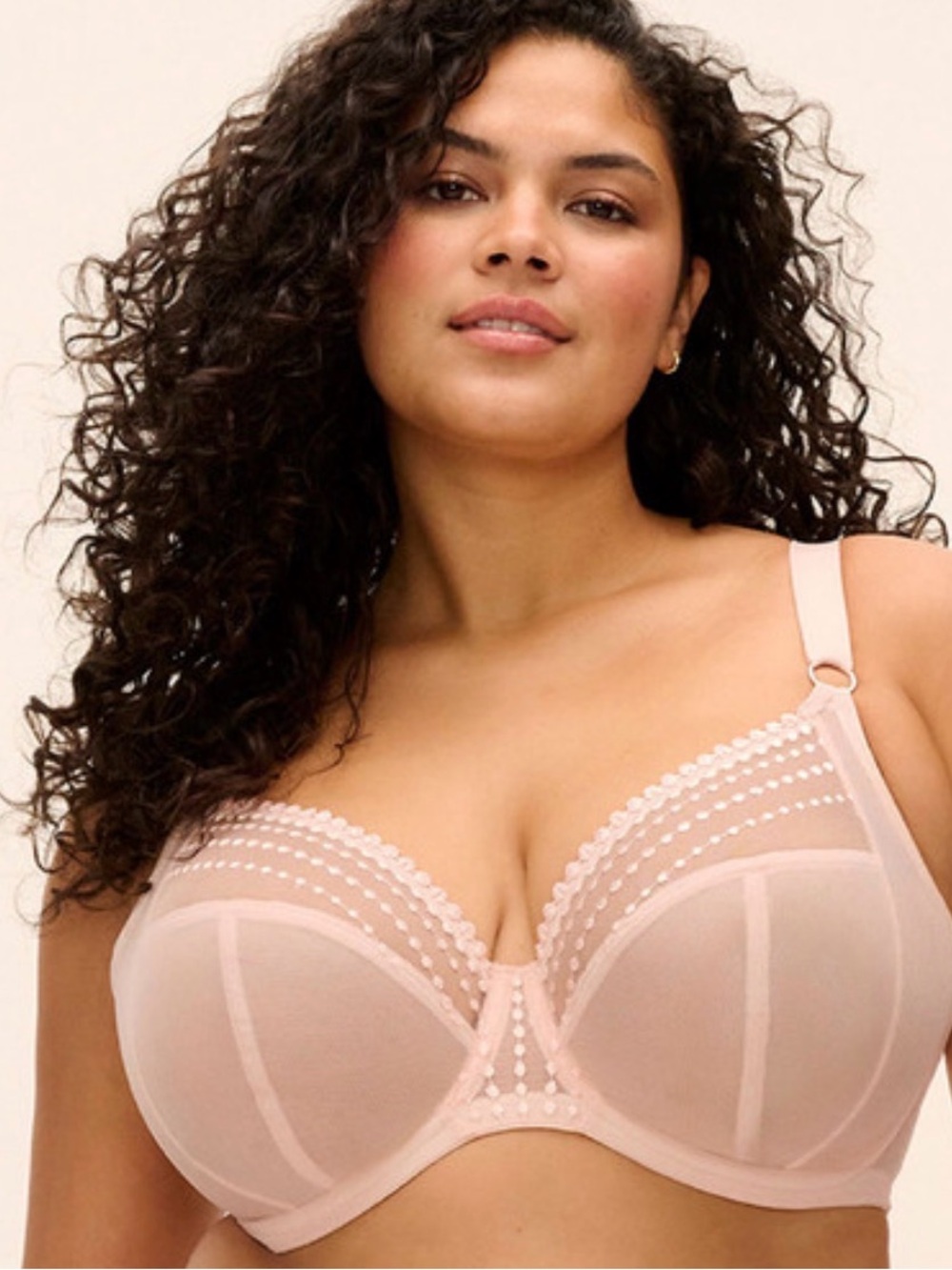 ELOMI Matilda Sheer Pink Pearl Blush Plunge Underwire Bra Sz 32i